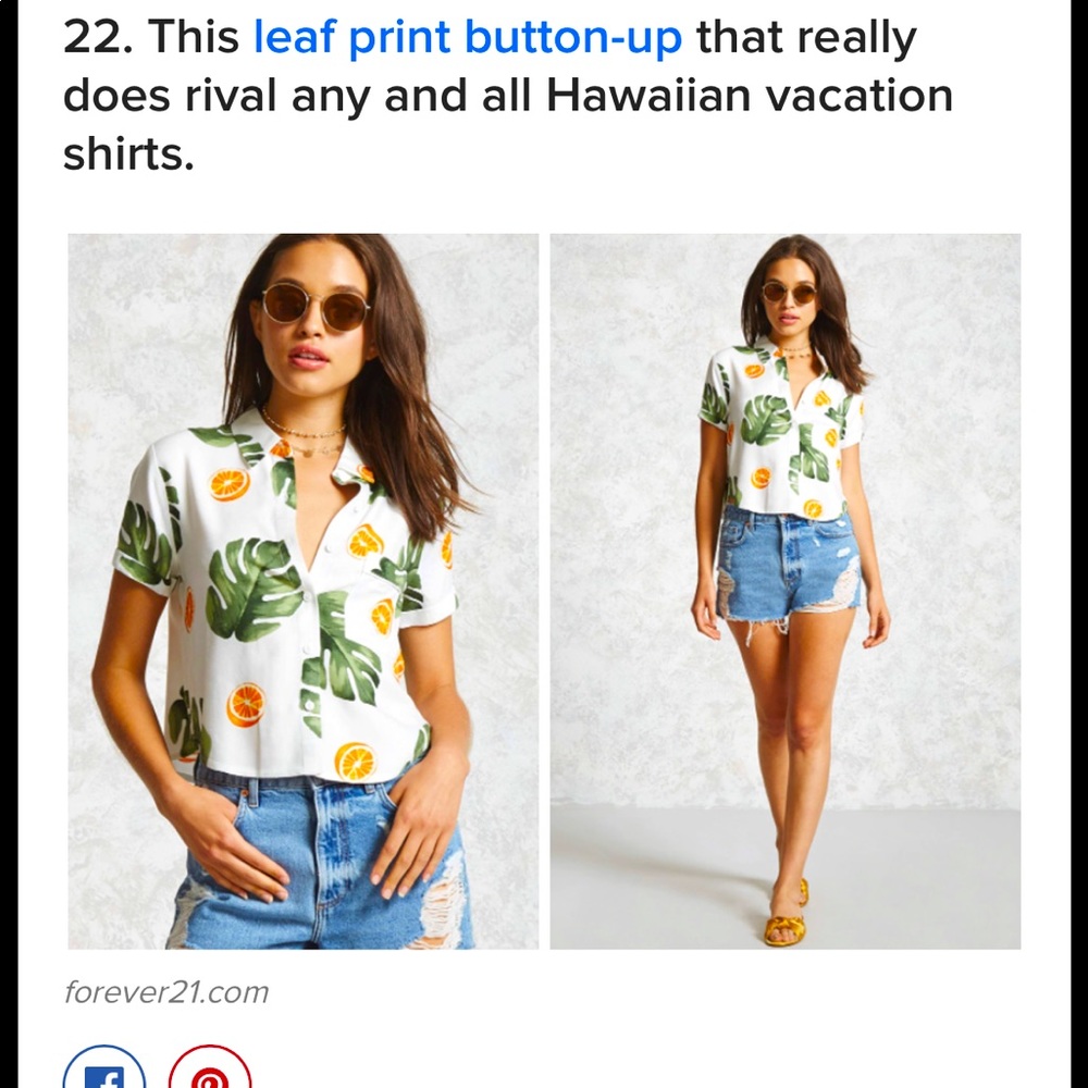 Orange and Leaf Print Button-Up Top - Picture 4 of 5